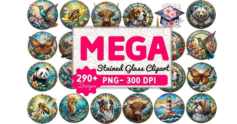 Stained Glass Round Mega Bundle (by Watercolor Clipart)