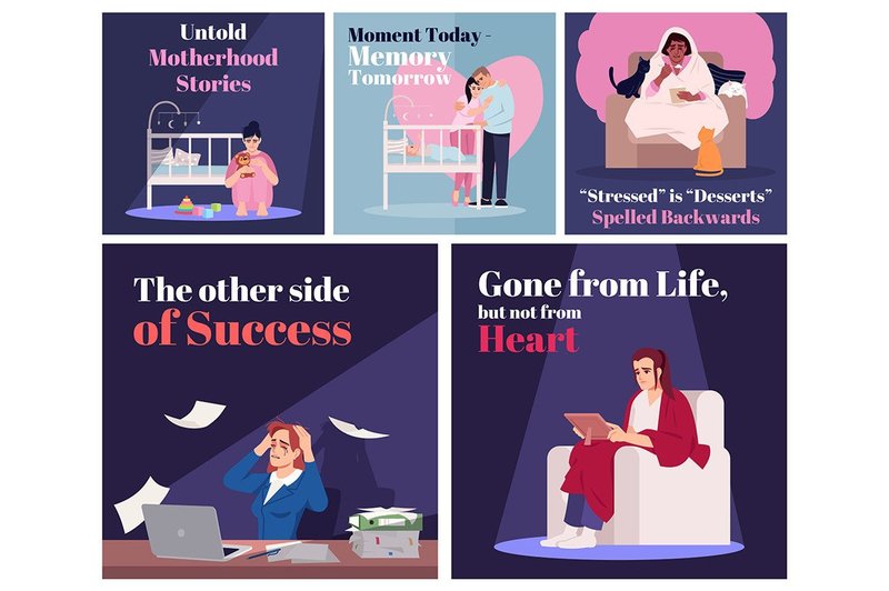 Stressed Women Social Media Post Mockups (by IMG visuals icons)