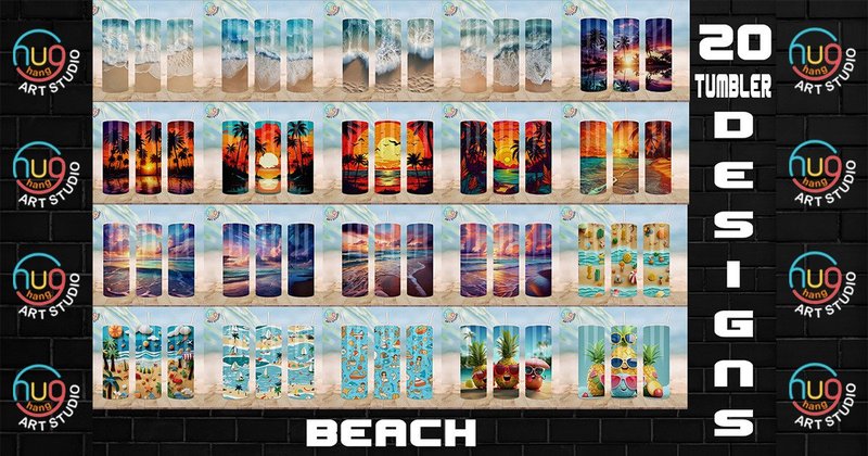 Summer Beach 20oz Skinny Tumbler Bundle (by HugHang Art Studio)
