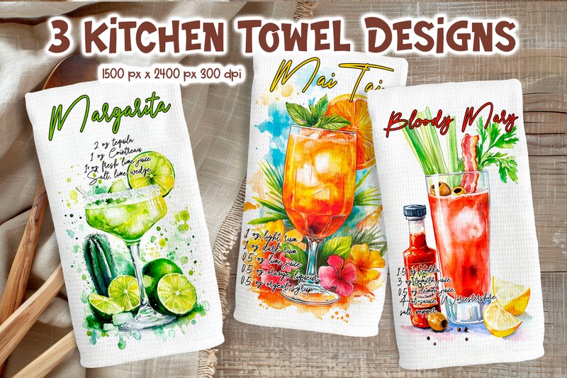 Summer Cocktail Towel Recipe Sublimation (by manechaeva)