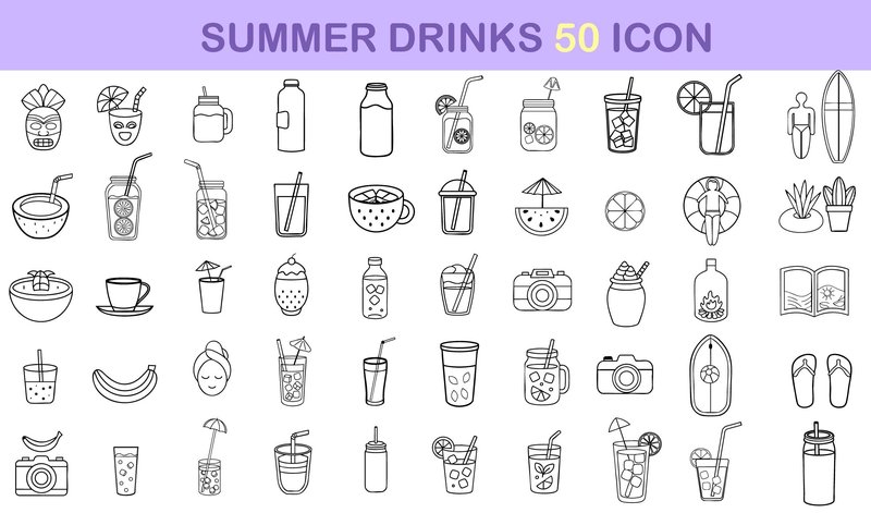 Summer Drinks Refreshing Beverage Icons (by JidapaDesign)