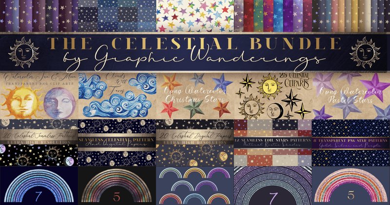 Sun Moon Rainbow Stars Celestial Bundle (by Graphic Wanderings)