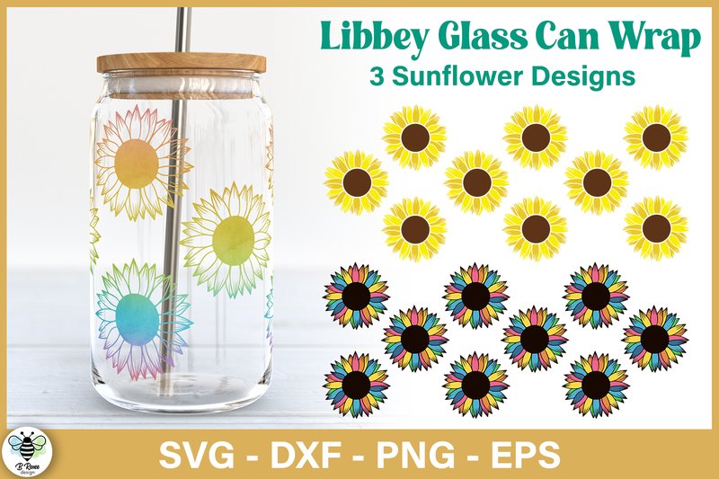 Sunflower Libbey Glass SVG Wraps (by B Renee Design)