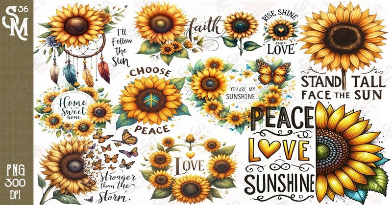 Sunflower Sublimation Clipart PNG Bundle (by StevenMunoz56)