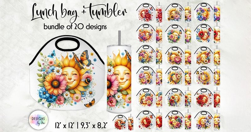 Sunshine with Flowers Lunch Bag Bundle (by Designs by Ira)