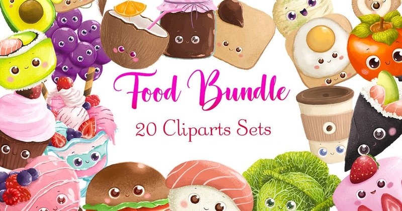Super Giant Kawaii Food Clipart Bundle (by Art of Fairyworld)