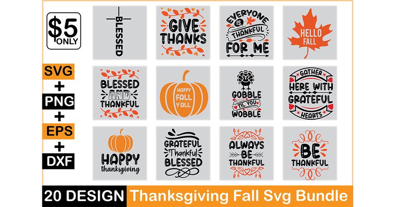 Thanksgiving Fall SVG Bundle (by BlackDogsMedia)