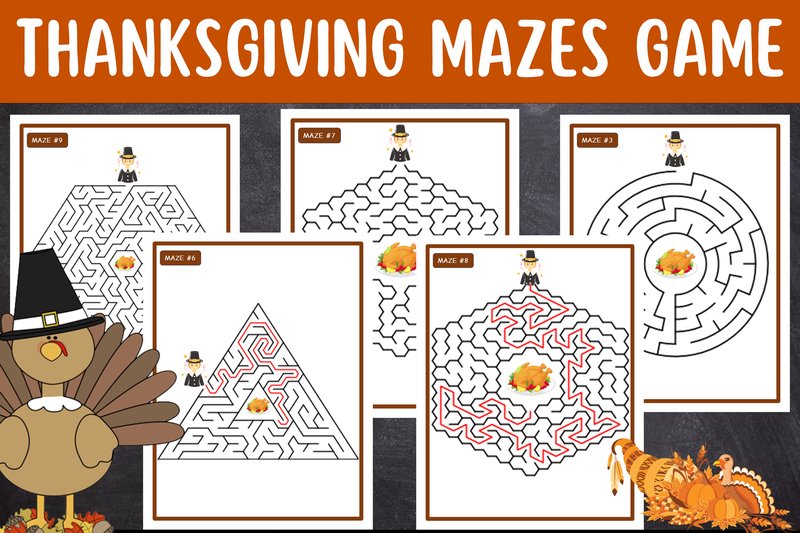 Thanksgiving Kids Activities Mazes Game (by Nice Spot)