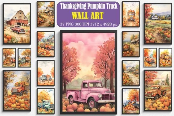 Thanksgiving Pumpkin Truck Wall Arts Bundle