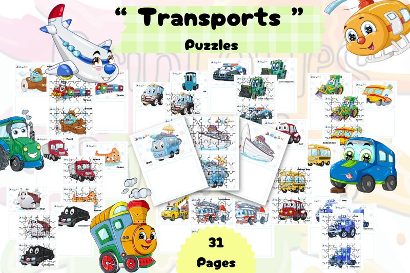 Transports Puzzles for Kids. (by PrintablesByAicha)