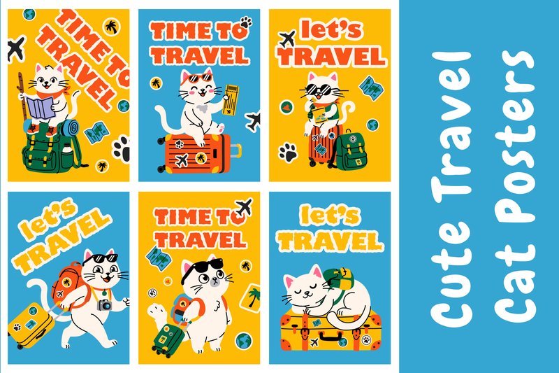 Travel Cat Posters Set (by InnaArt)