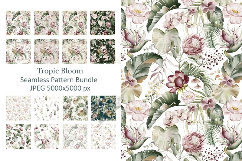 Tropical Bloom Seamless Pattern (by baturae7112)
