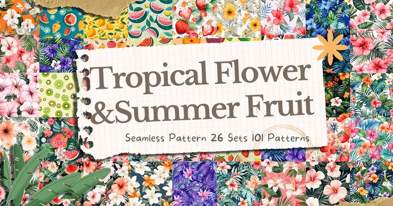 Tropical Flower, Summer Fruit Patterns Bundle (by Conceptty)