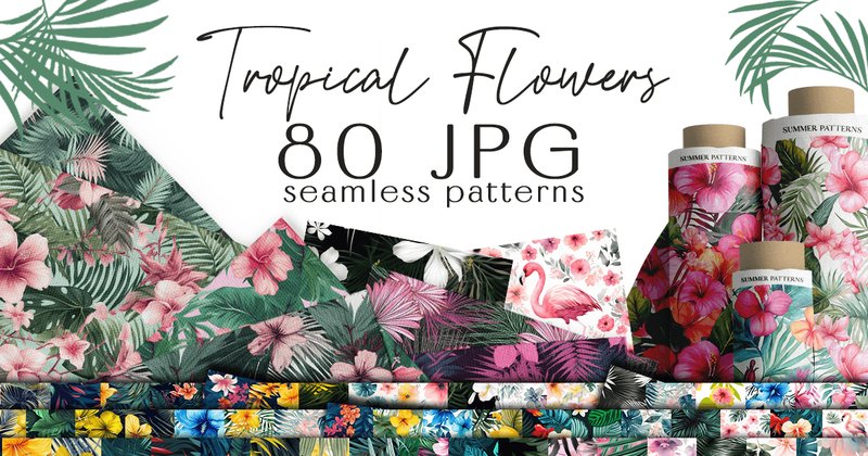 Tropical Flowers Seamless Patterns (by Conceptty)