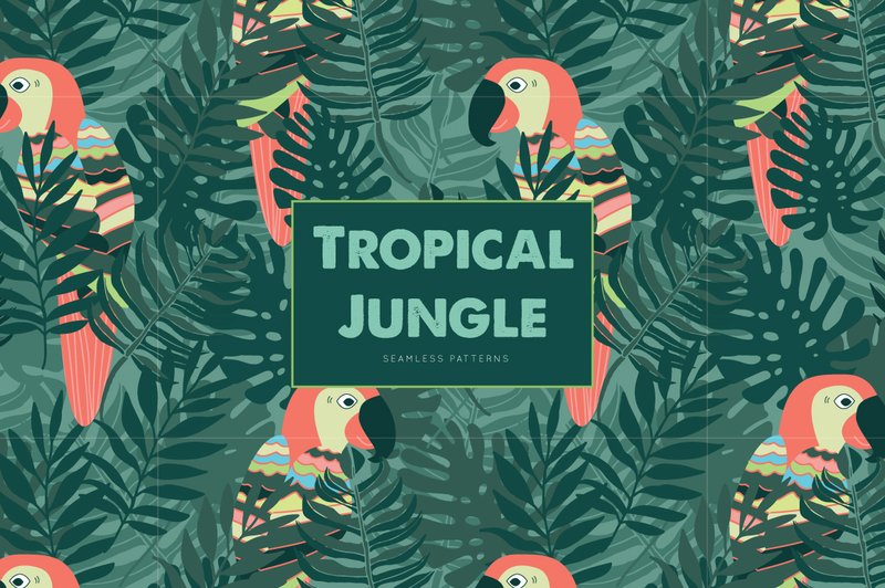 Tropical Jungle Seamless Patterns (by illuztrate)