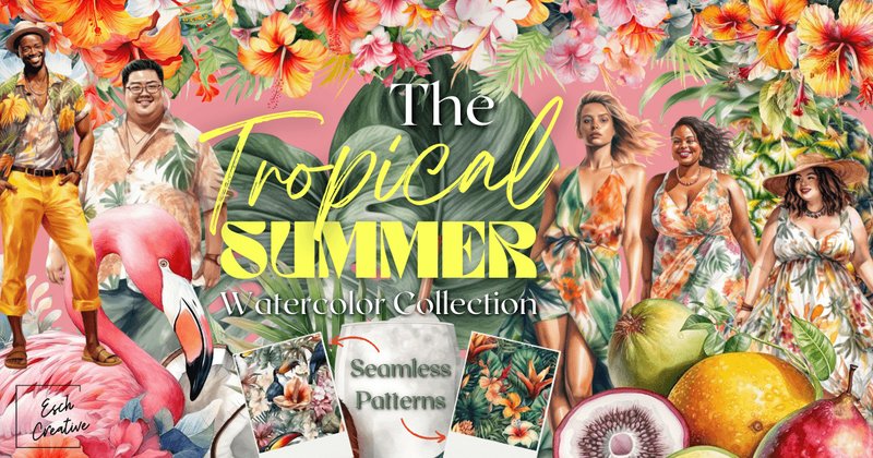 Tropical Summer Floral Watercolor Bundle (by Esch Creative)