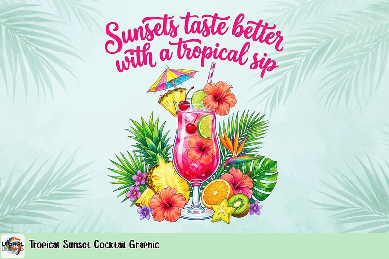 Tropical Sunset Cocktail PNG, Summer Drink Illustration (by Digital Delights)