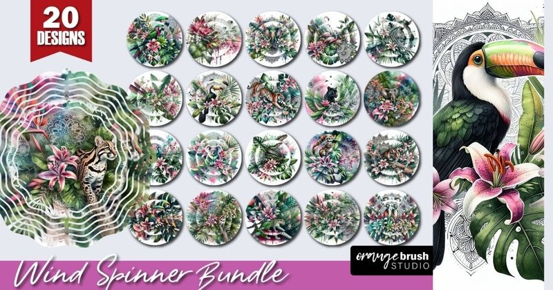 Tropical Wind Spinner Sublimation Bundle (by Orange Brush Studio)