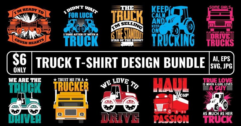 Truck T-Shirt Design Bundle (by aftabul2001)
