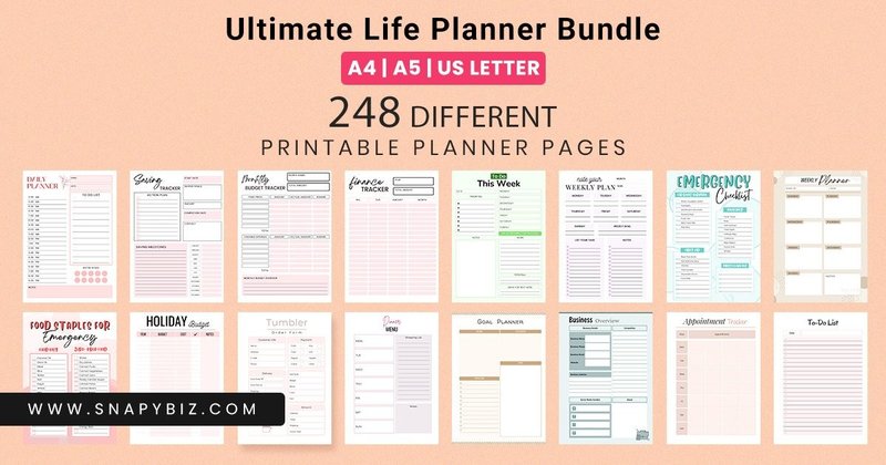 Ultimate Life Printable Planner Bundle (by SnapyBiz)