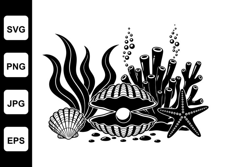 Underwater Sea Life Clipart Set (by SVG vector PNG)