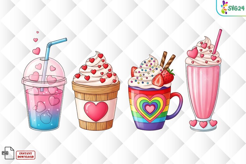 Valentine Drinks Dessert PNG (by SVG24)