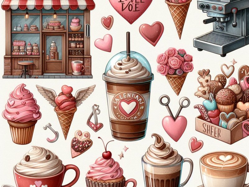 Valentines Coffee Shop Clipart Bundle (by dsgncurve)