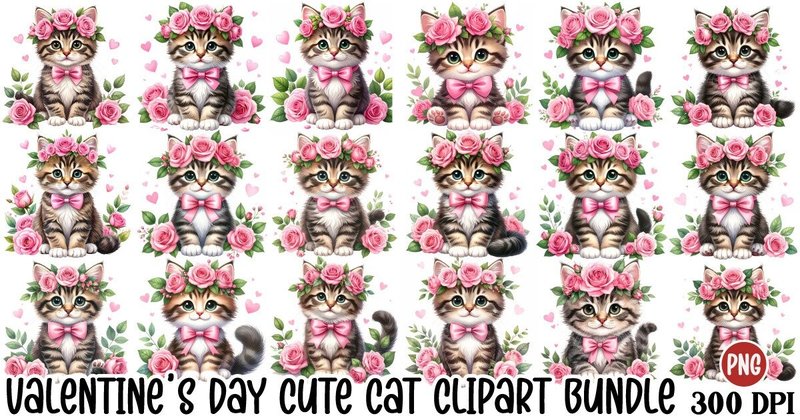 Valentine's Day Cute Cat Clipart Bundle (by Art King @)