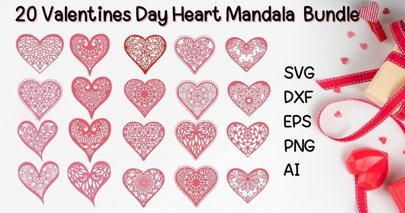 Valentines Day Heart Mandala Bundle (by Jee Digital Art)