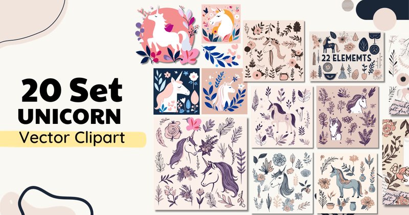 Vector Clipart Minimalist Unicorn Bundle (by Conceptty)