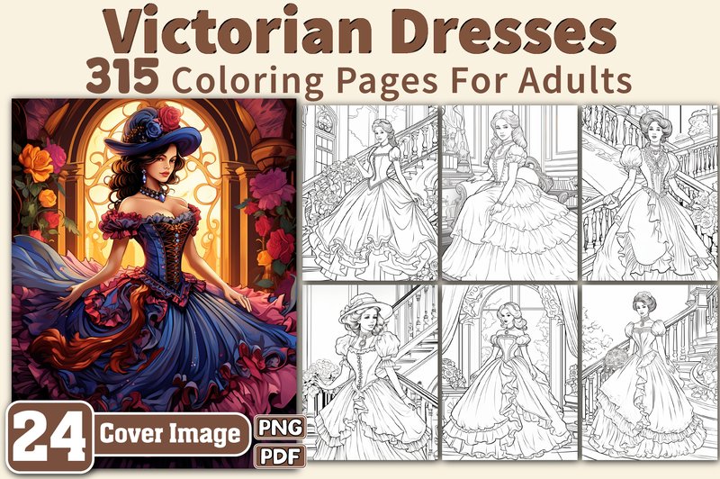 Victorian Dresses Coloring Pages Adults (by TintZelo)