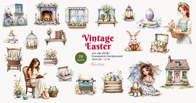 Vintage and Rustic Easter Elements Bundle (by Pixie Lines)