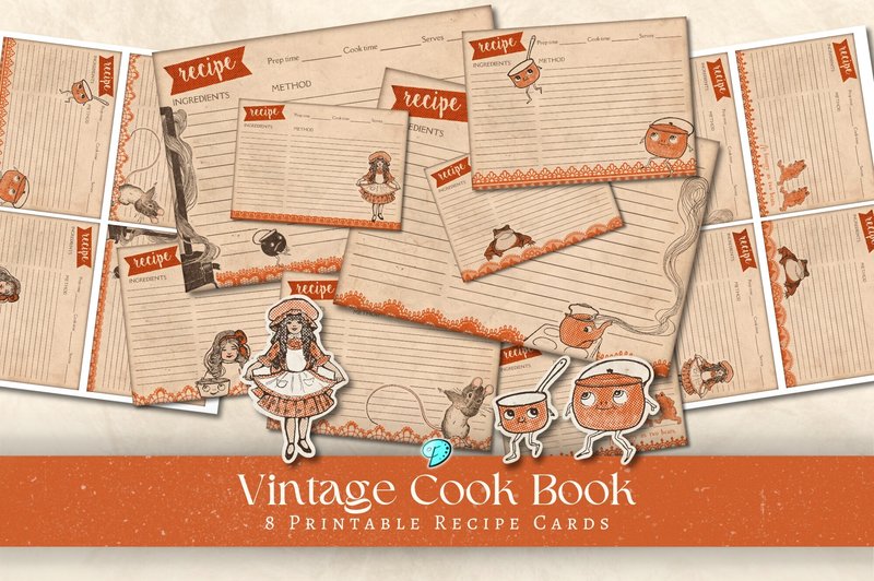 Vintage Cook Book Printable Recipe Cards (by Emily Designs)
