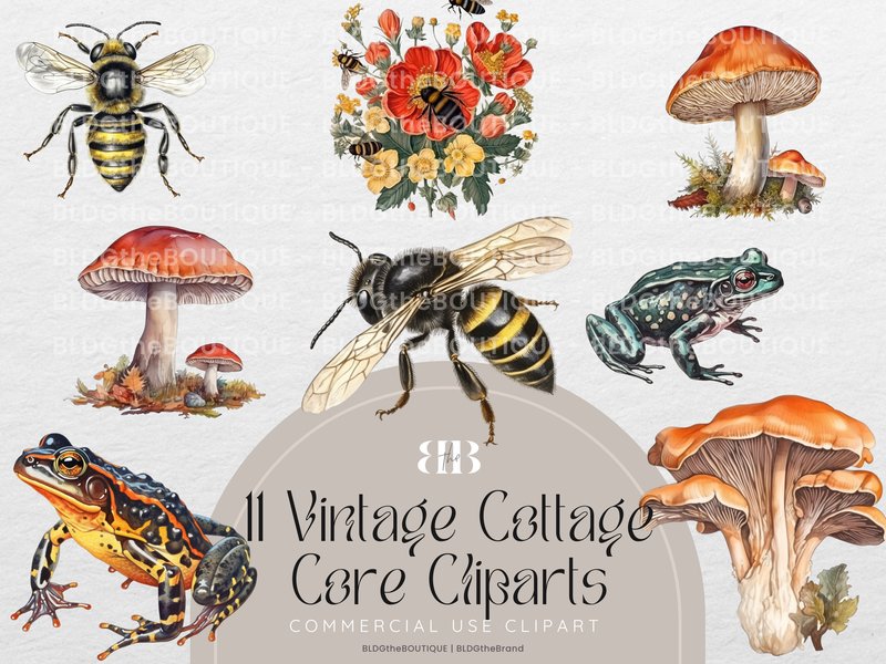 Vintage Cottagecore Clipart Mushroom PNG (by BLDGtheBrand)
