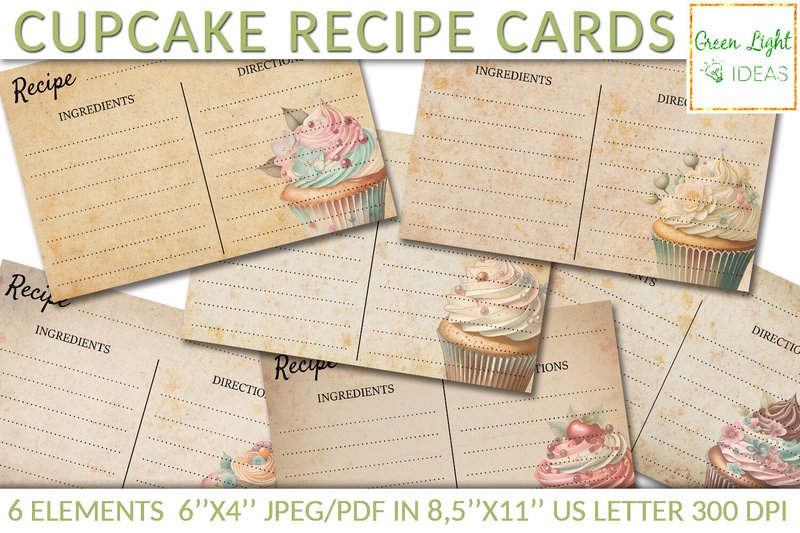 Vintage Cupcakes Recipe Cards Ephemera (by GreenLightIdeas)