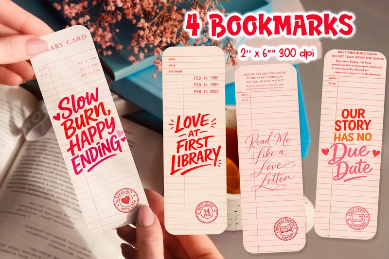 Vintage Library Card Valentine Bookmark (by manechaeva)