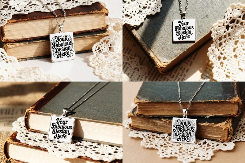 Vintage Pendant Jewelry Necklace Mockups (by HG Designs)