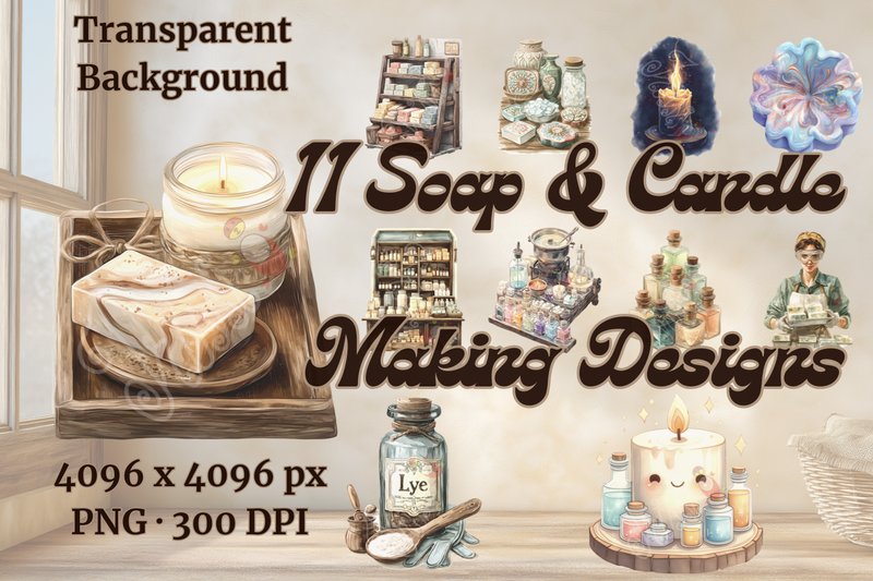 Vintage Soap Candle Making Clipart PNG (by imperfectirissio)