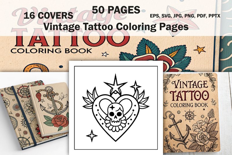 Vintage Tattoo Coloring Book for Adults (by Safe Publishing)