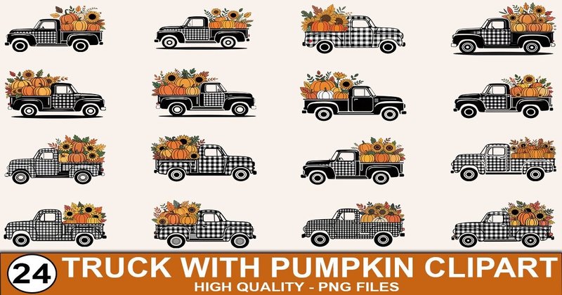 Vintage Truck with Pumpkin Bundle (by SVG Print design)