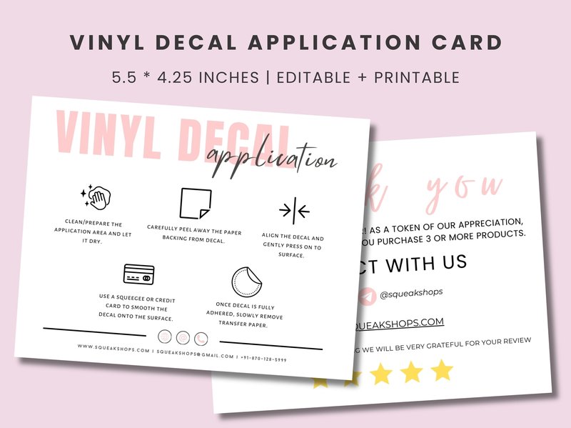 Vinyl Decal Application Instruction Card (by Squeak Shops)
