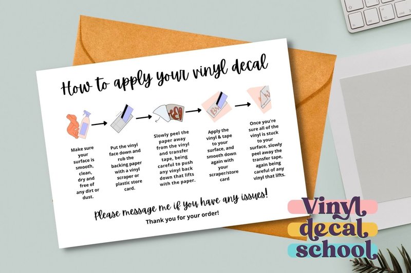 Vinyl Decal Instructions Printable Card with Illustrations (by vinyldecalschool)