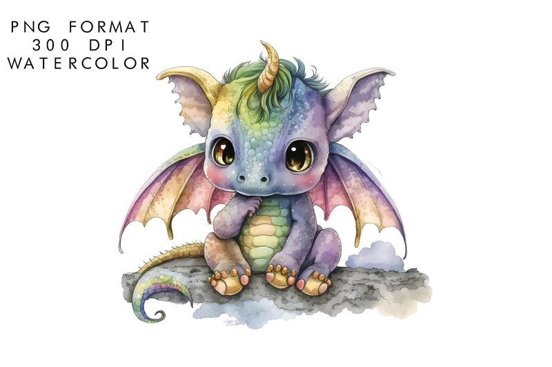 Watercolor Baby Dragon Clipart (by WatercolorByKr)