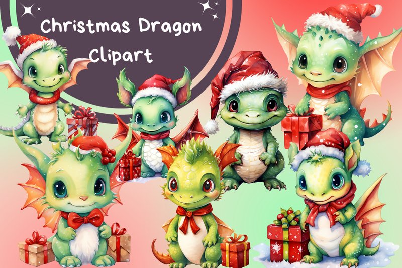 Watercolor Christmas Dragon Clipart (by NastyArts)