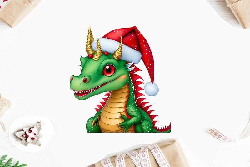 Watercolor Christmas Dragon Clipart PNG (by watercolor Design)