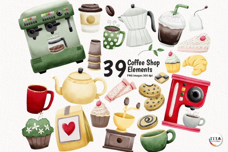 Watercolor Coffee Shop PNG (by TitaLivingArt)