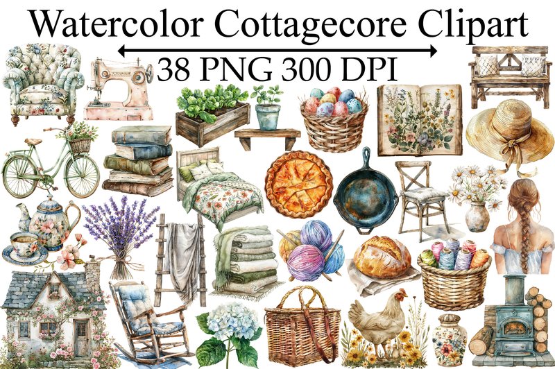 Watercolor Cottagecore Clipart (by Design Market)