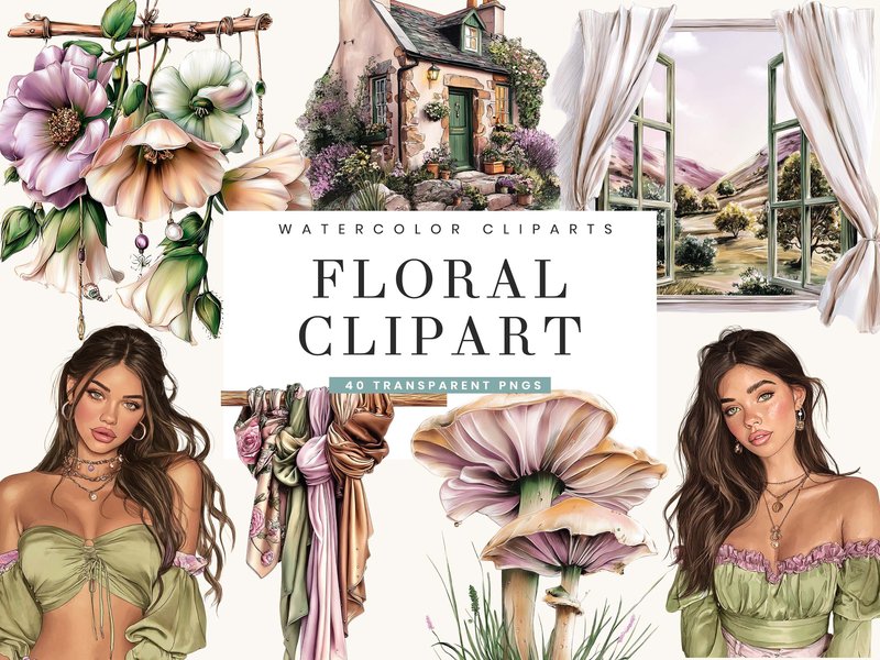 Watercolor Cottagecore Floral Clipart (by busydaydesign)