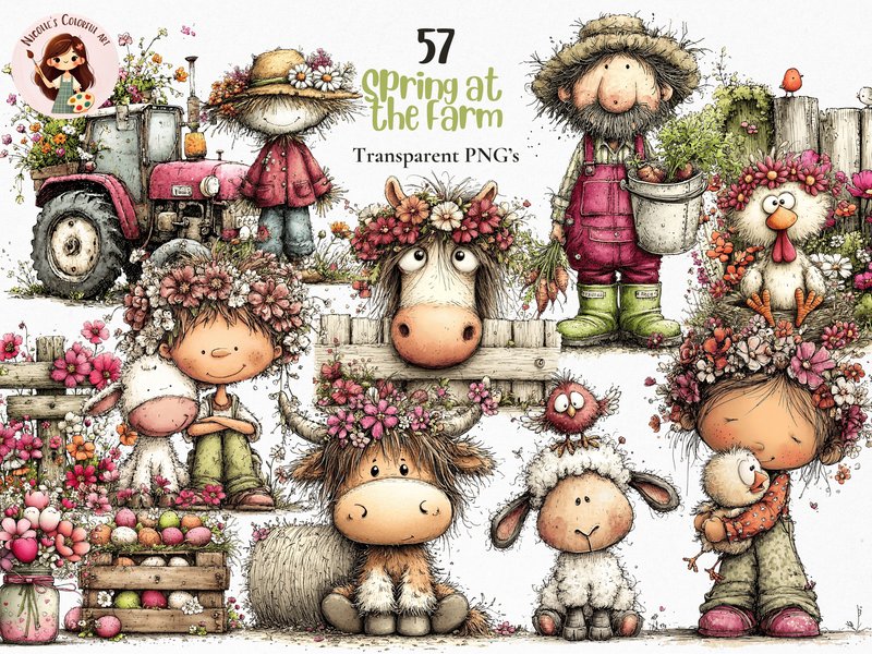 Watercolor Farm Animal Clipart Bundle (by Nicolle's Colorful Art)