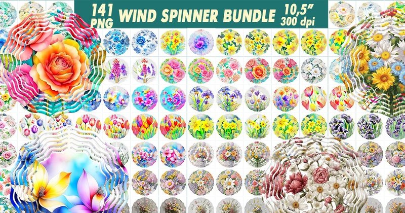 Watercolor Flowers Wind Spinner Bundle (by Helene's store)